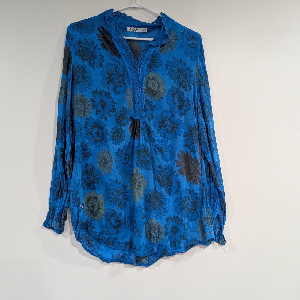 M&G Lightweight Floral Peasant Blouse Blue Size 8 (US) Size 12 (UK)